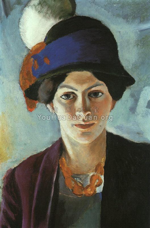 Portrait of the artist's wife with a hat - 奥古斯特·马克